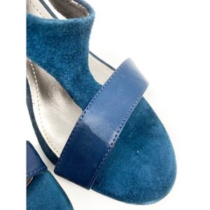 Calvin Klein Caryn Leather and Suede Blue Wedges
