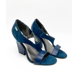 Calvin Klein Caryn Leather and Suede Blue Wedges
