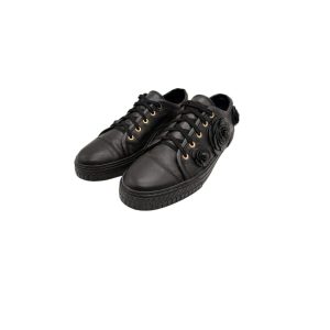 Chanel Black Leather CC Camellia Low-Top Sneakers  Size: 38 1/2