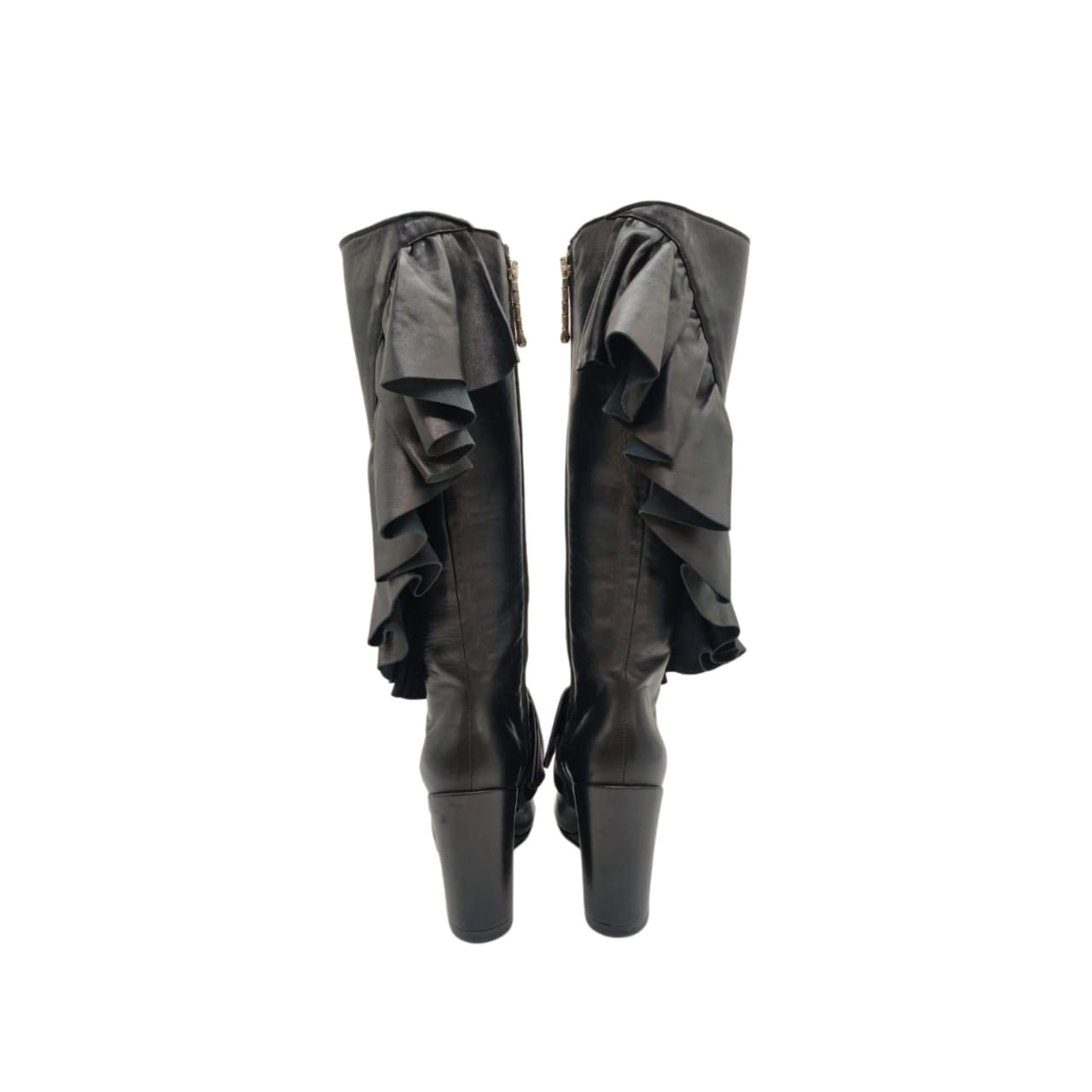 J.W. Anderson Black Leather Ruffle Knee length Wedge Boots Size 37 - Image 5