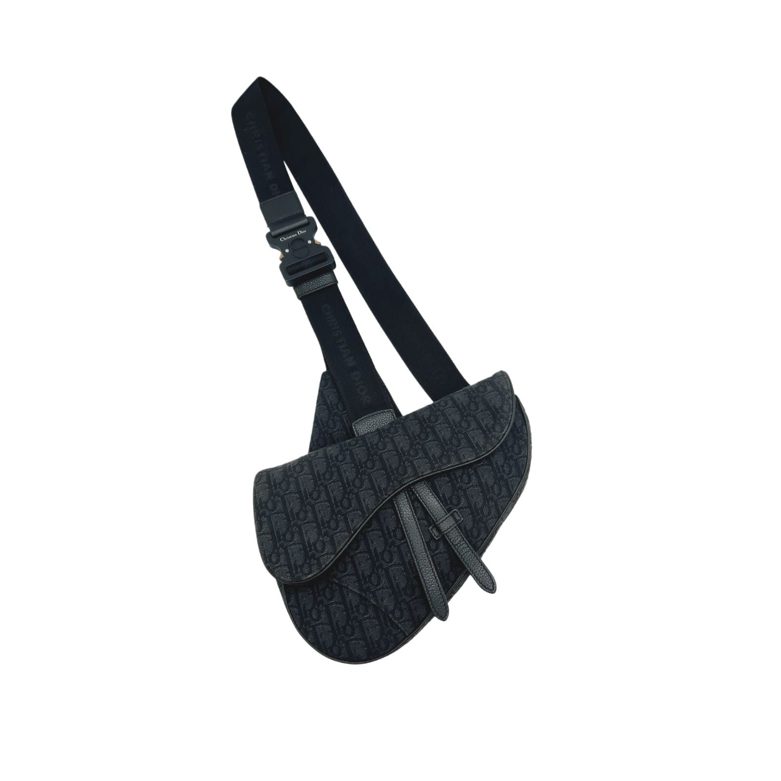 Dior Black Oblique Jaquard Saddle Bag - Image 3