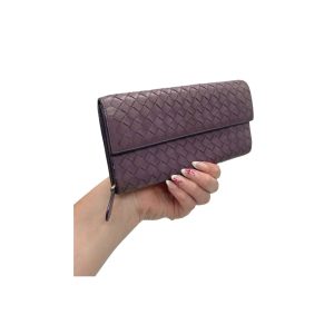Bottega Veneta Intrecciato Purple Leather Long Flap Wallet