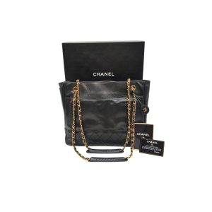 Chanel Black Quilted Leather Chain Shoulder Tote Bag