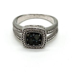 Sterling Silver Cushion Set Marcasite And Diamond Halo Cluster Ring Size:O