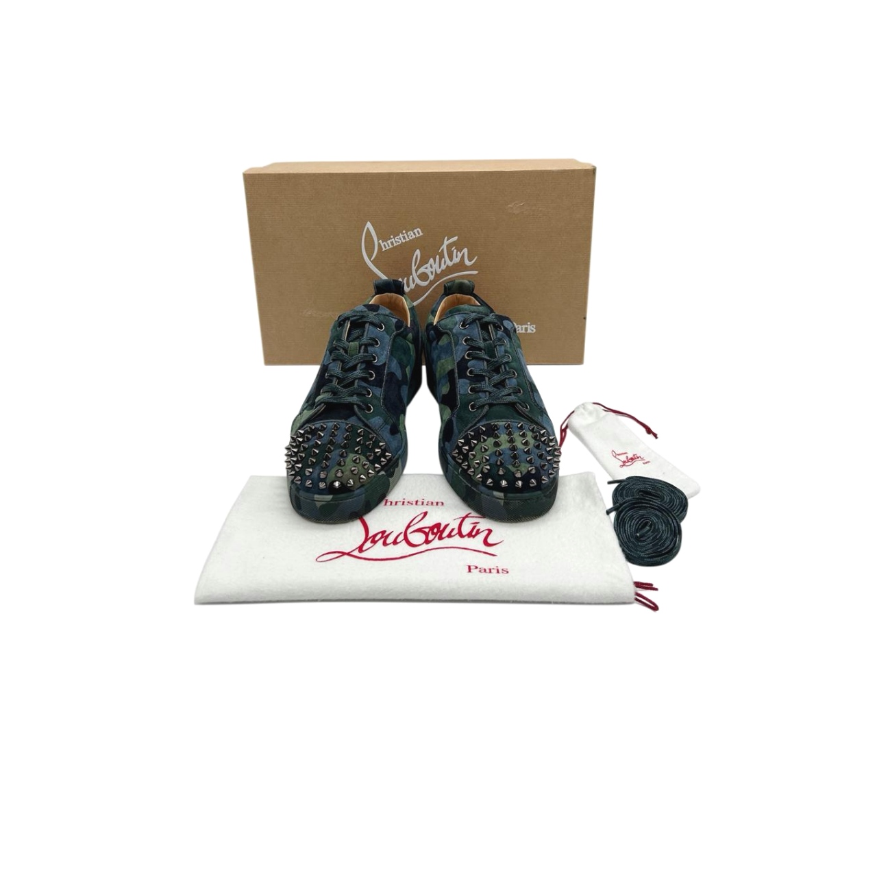Christian Louboutin Louis Junior Spiked Orlato Suede Camouflage Print Low-Cut Sneakers – Size 43 - Image 9