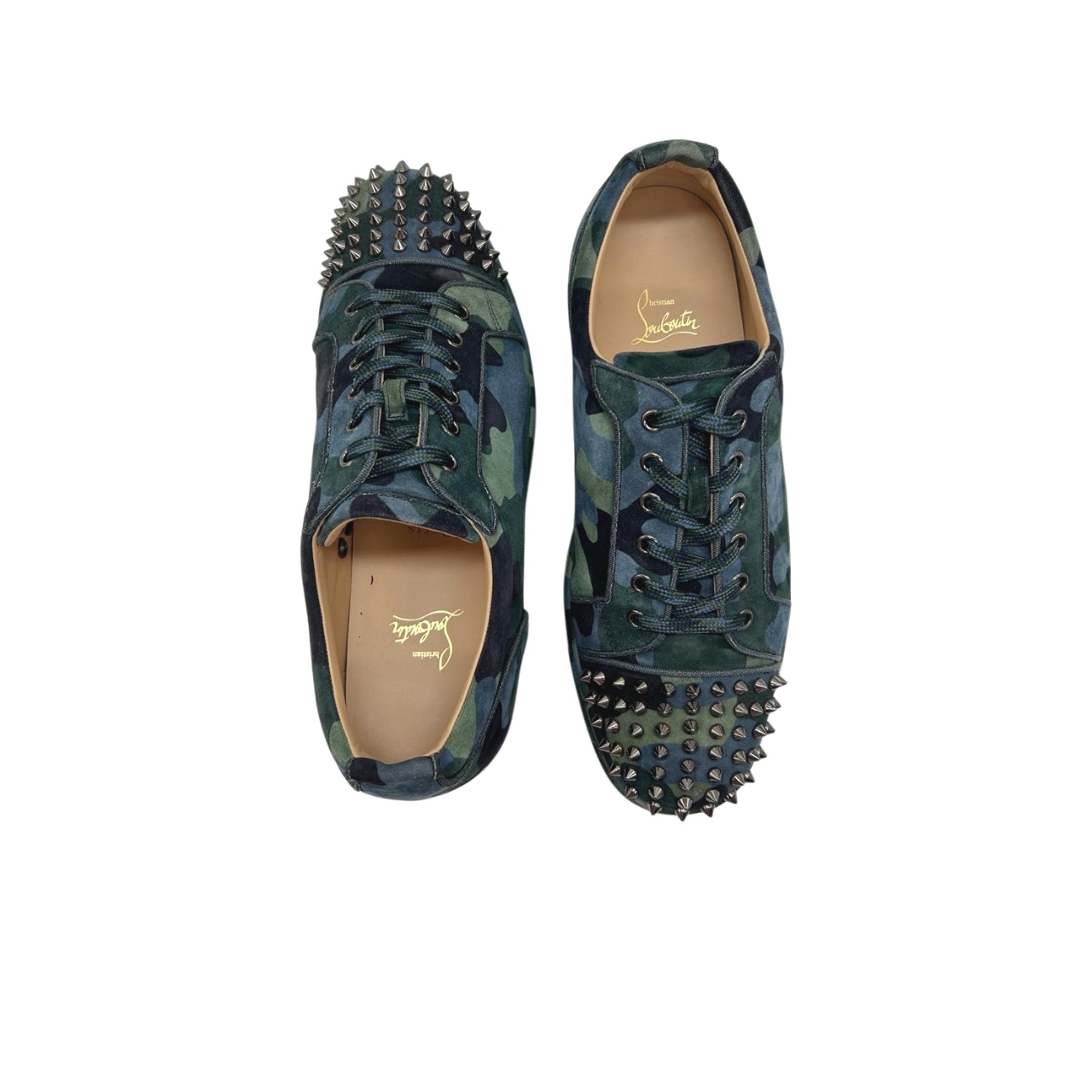 Christian Louboutin Louis Junior Spiked Orlato Suede Camouflage Print Low-Cut Sneakers – Size 43 - Image 7