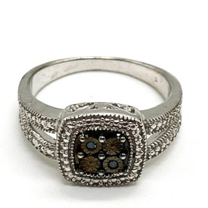 Sterling Silver Cushion Set Marcasite And Diamond Halo Cluster Ring Size:P
