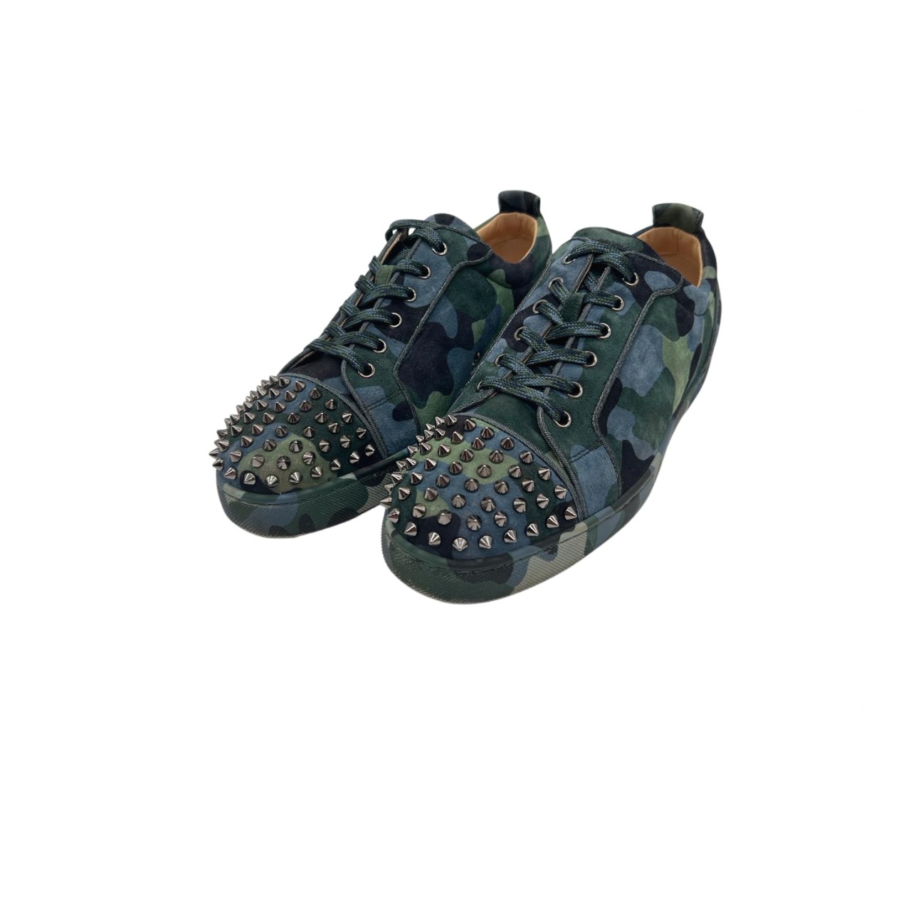 Christian Louboutin Louis Junior Spiked Orlato Suede Camouflage Print Low-Cut Sneakers – Size 43 - Image 4