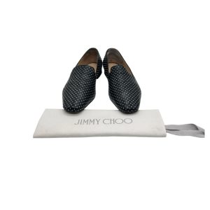 Jimmy Choo Black Studded Leather Flat Loafers Size 38.5