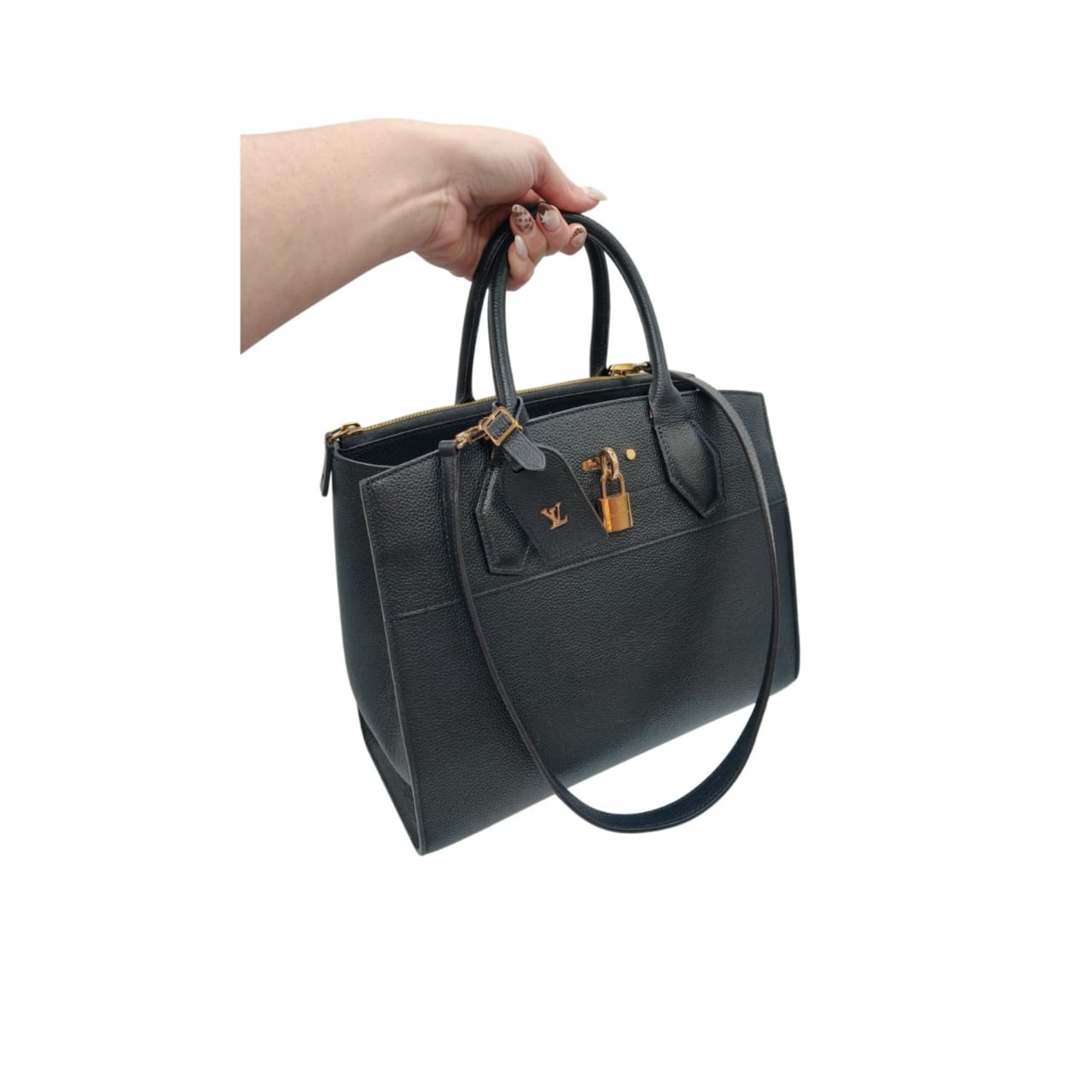 Louis Vuitton Black Grained Calfskin Leather City Steamer Shoulder Bag MM - Image 5