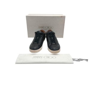 Jimmy Choo Black Croc-Embossed Belgravia Low-Top Sneakers size 39