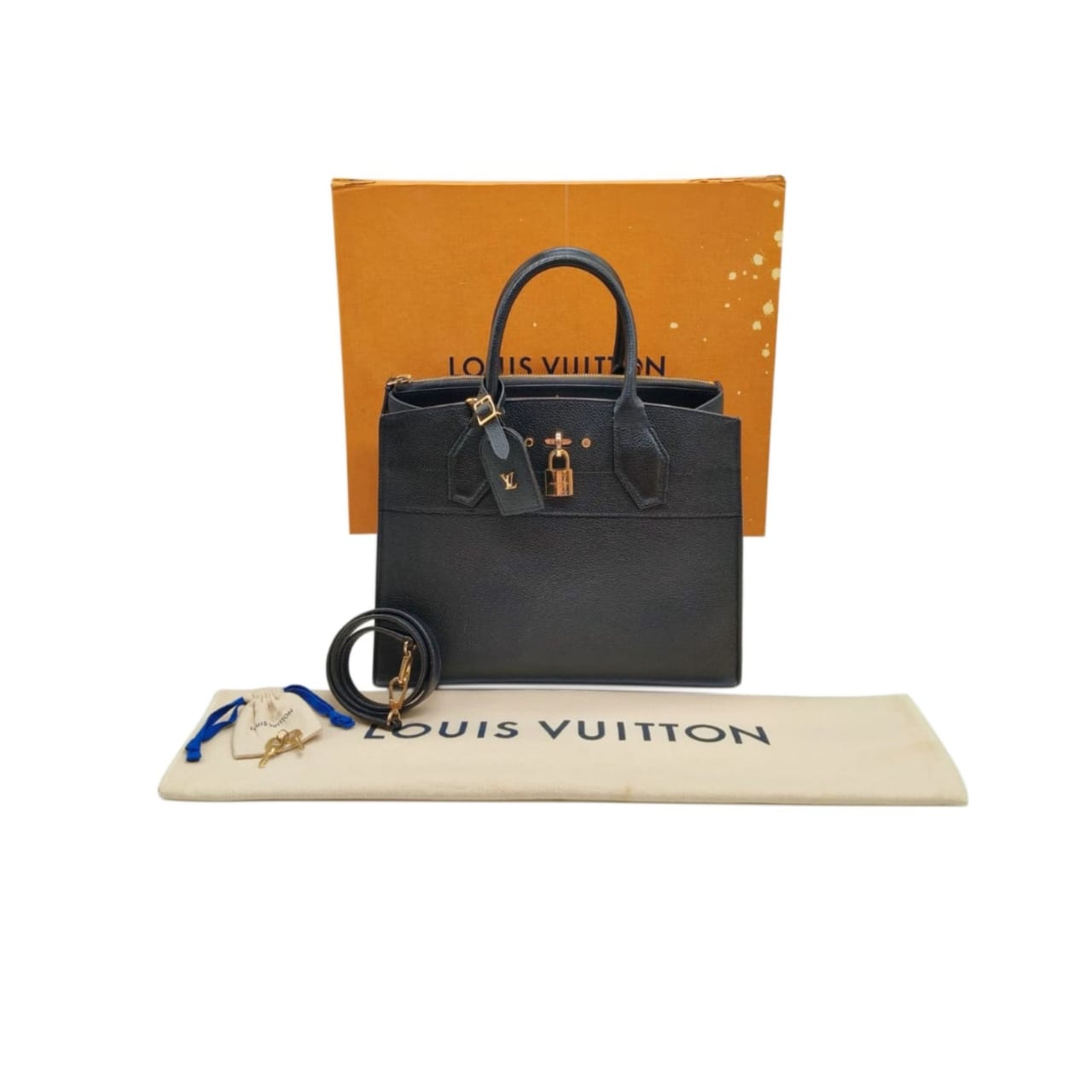 Louis Vuitton Black Grained Calfskin Leather City Steamer Shoulder Bag MM
