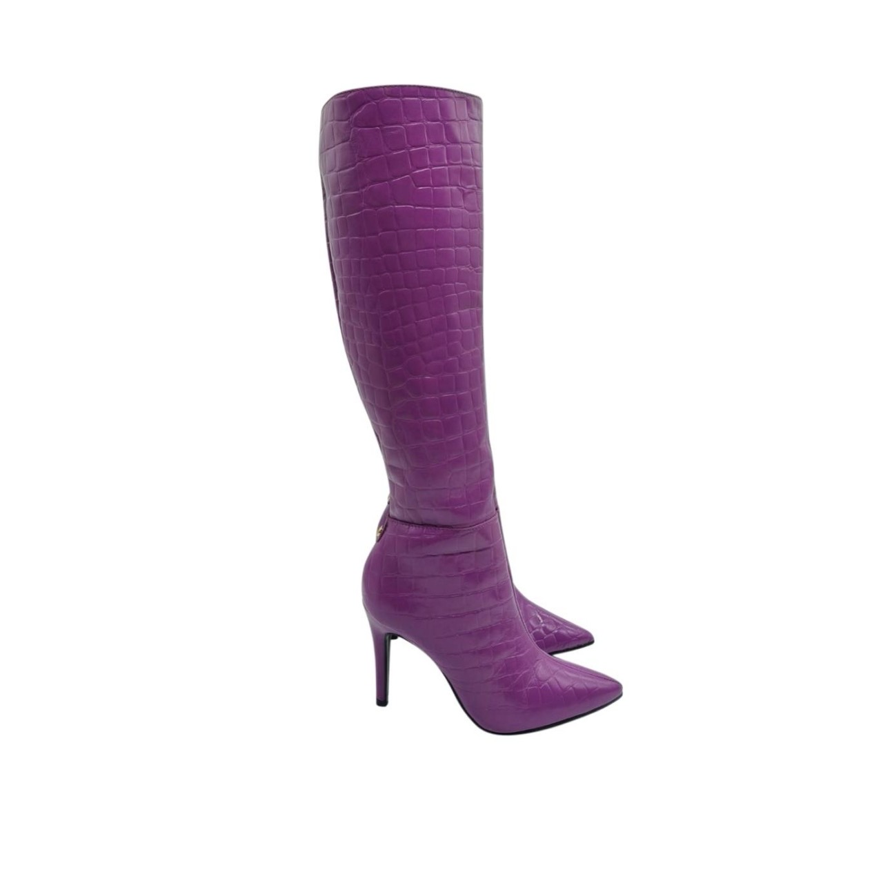 Jorge Bischoff Crocodile-Embossed Purple Leather Knee-High Boots Size 35 - Image 9