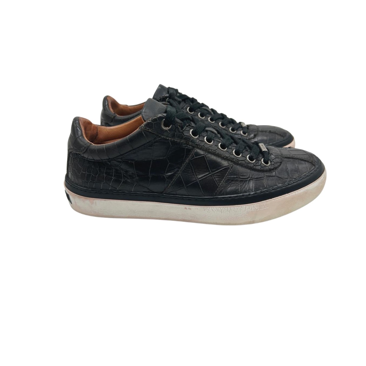 Jimmy Choo Black Croc-Embossed Belgravia Low-Top Sneakers size 39 - Image 4