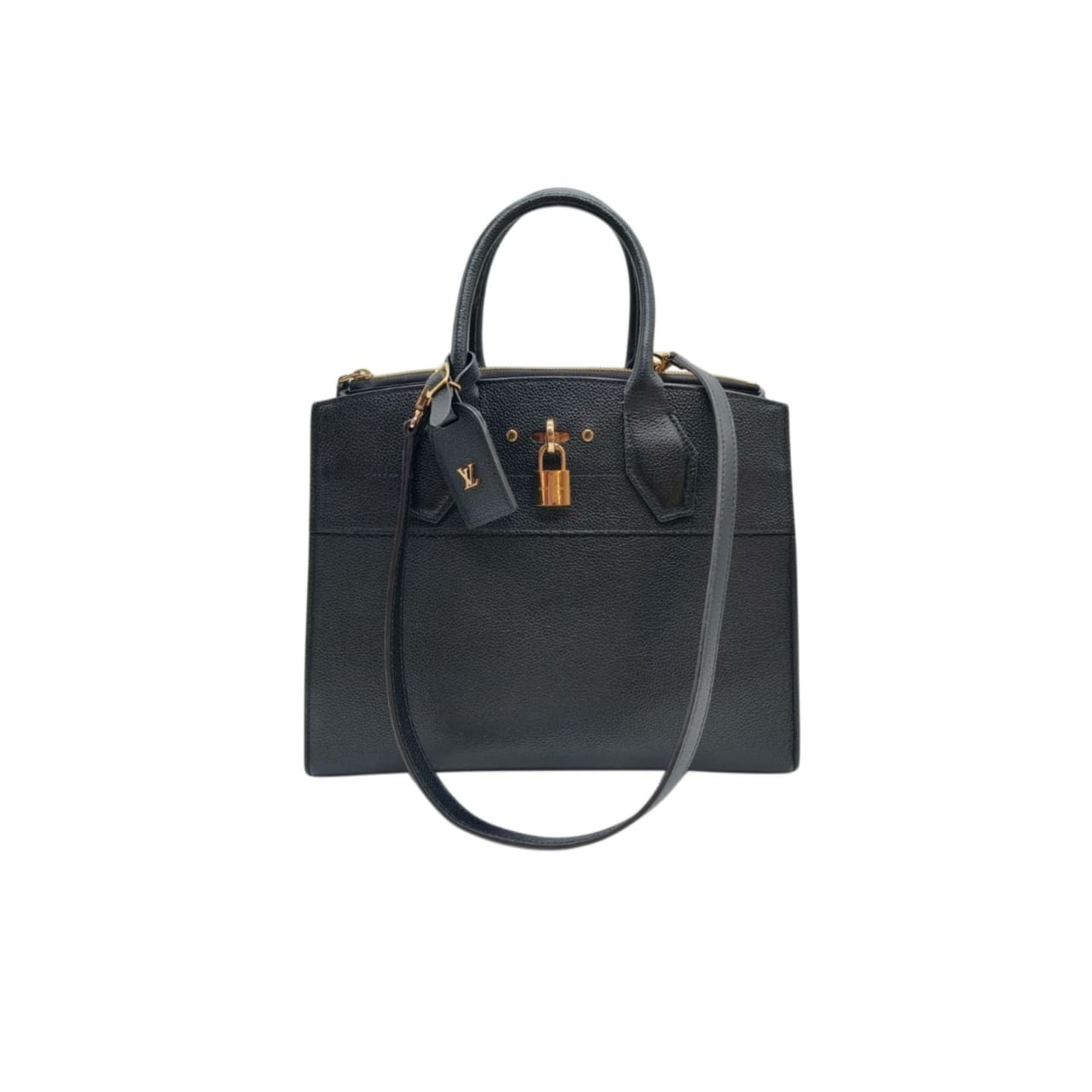 Louis Vuitton Black Grained Calfskin Leather City Steamer Shoulder Bag MM - Image 8