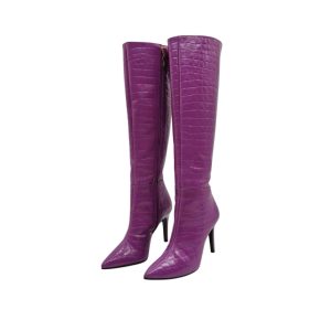 Jorge Bischoff Crocodile-Embossed Purple Leather Knee-High Boots Size 35