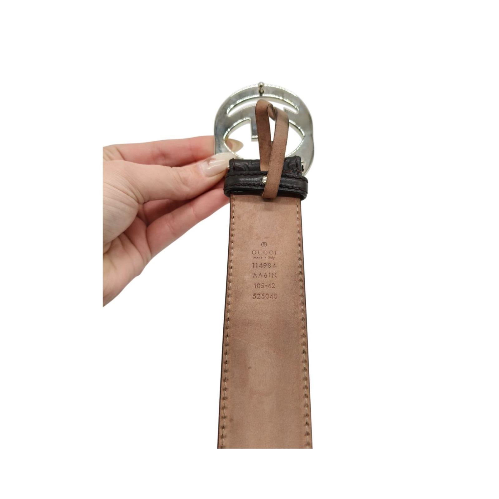 Gucci Guccissima Brown 40mm Leather Interlocking G Buckle Belt Size 105/42 - Image 3