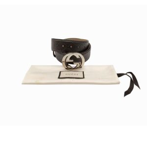 Gucci Guccissima Brown 40mm Leather Interlocking G Buckle Belt Size 105/42