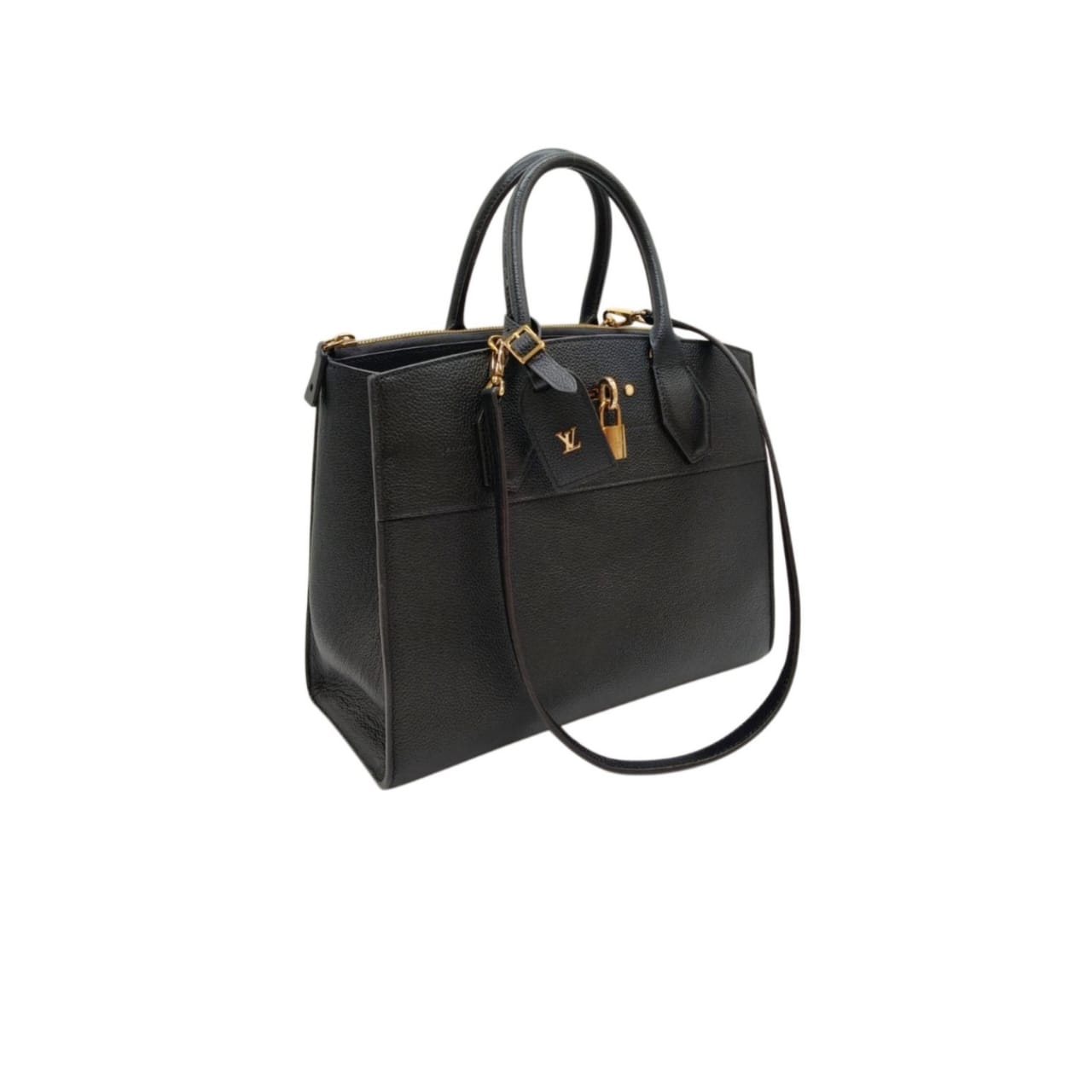Louis Vuitton Black Grained Calfskin Leather City Steamer Shoulder Bag MM - Image 9