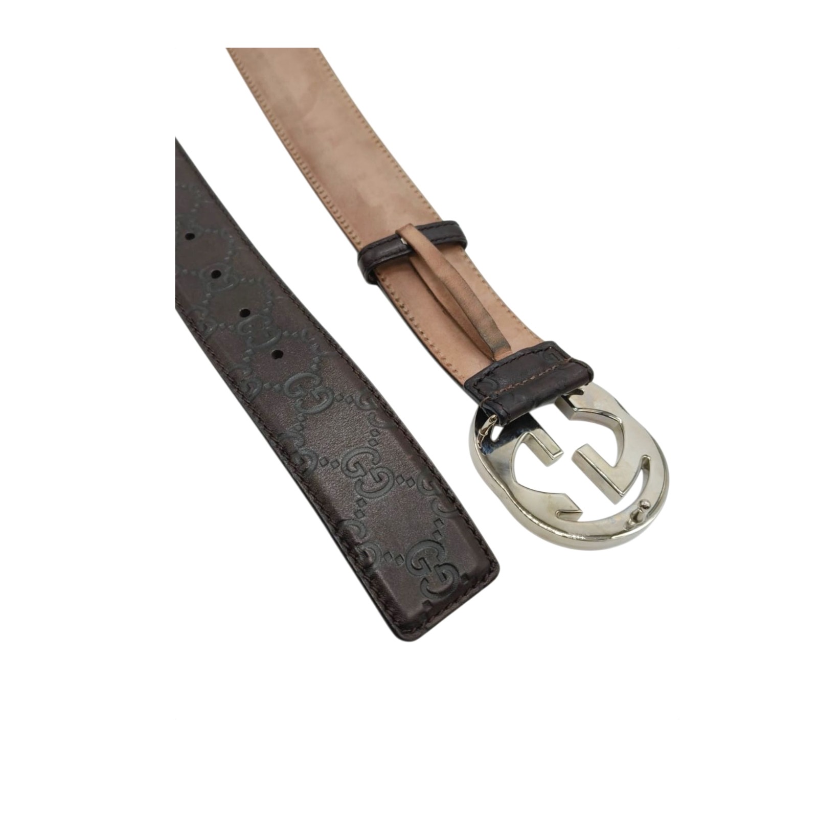 Gucci Guccissima Brown 40mm Leather Interlocking G Buckle Belt Size 105/42 - Image 9