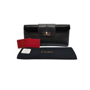 Cartier Python-Trimmed Patent Patent Leather Clutch Bag