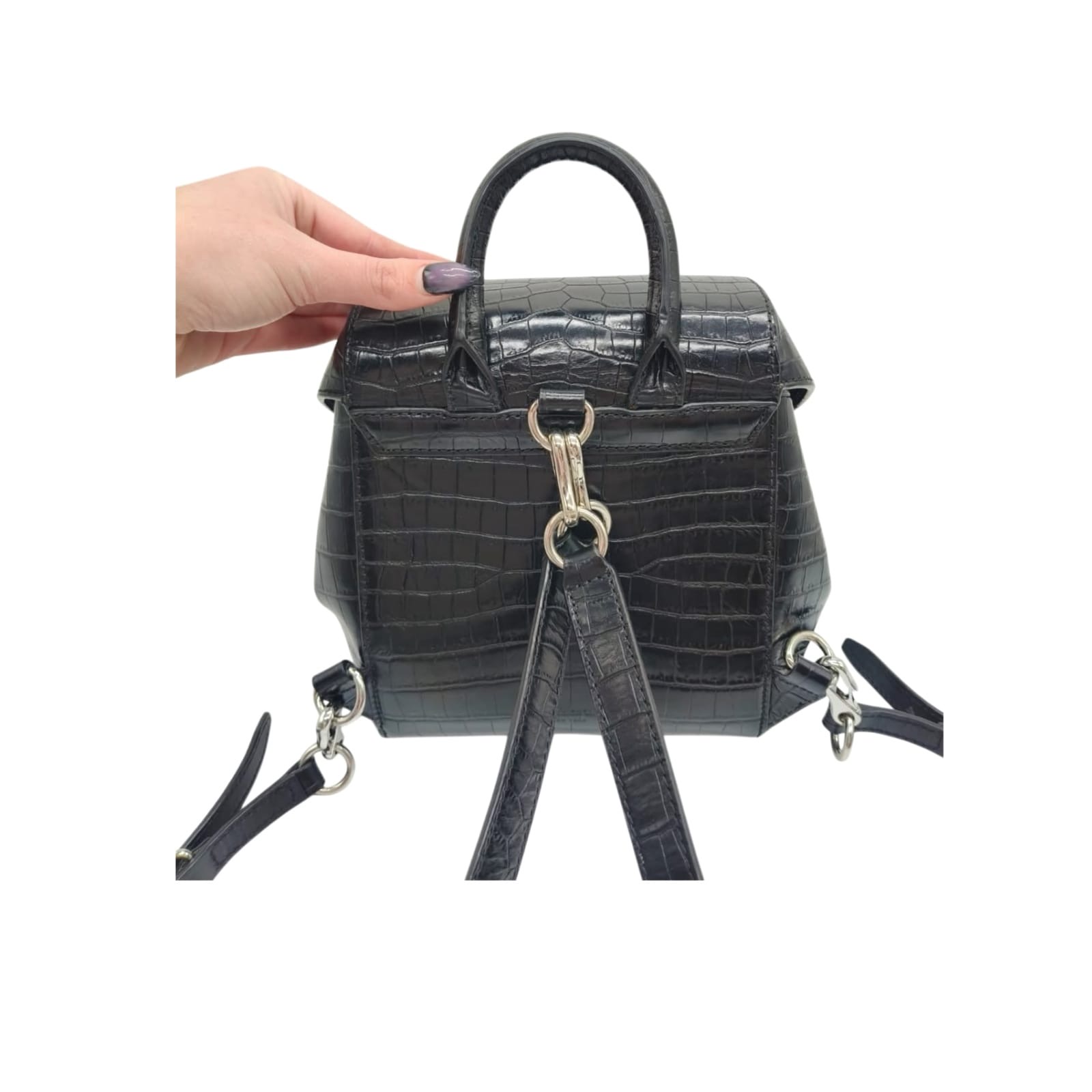 Alexander Wang Hook Mini Croc-Embossed Leather Backpack - Image 4