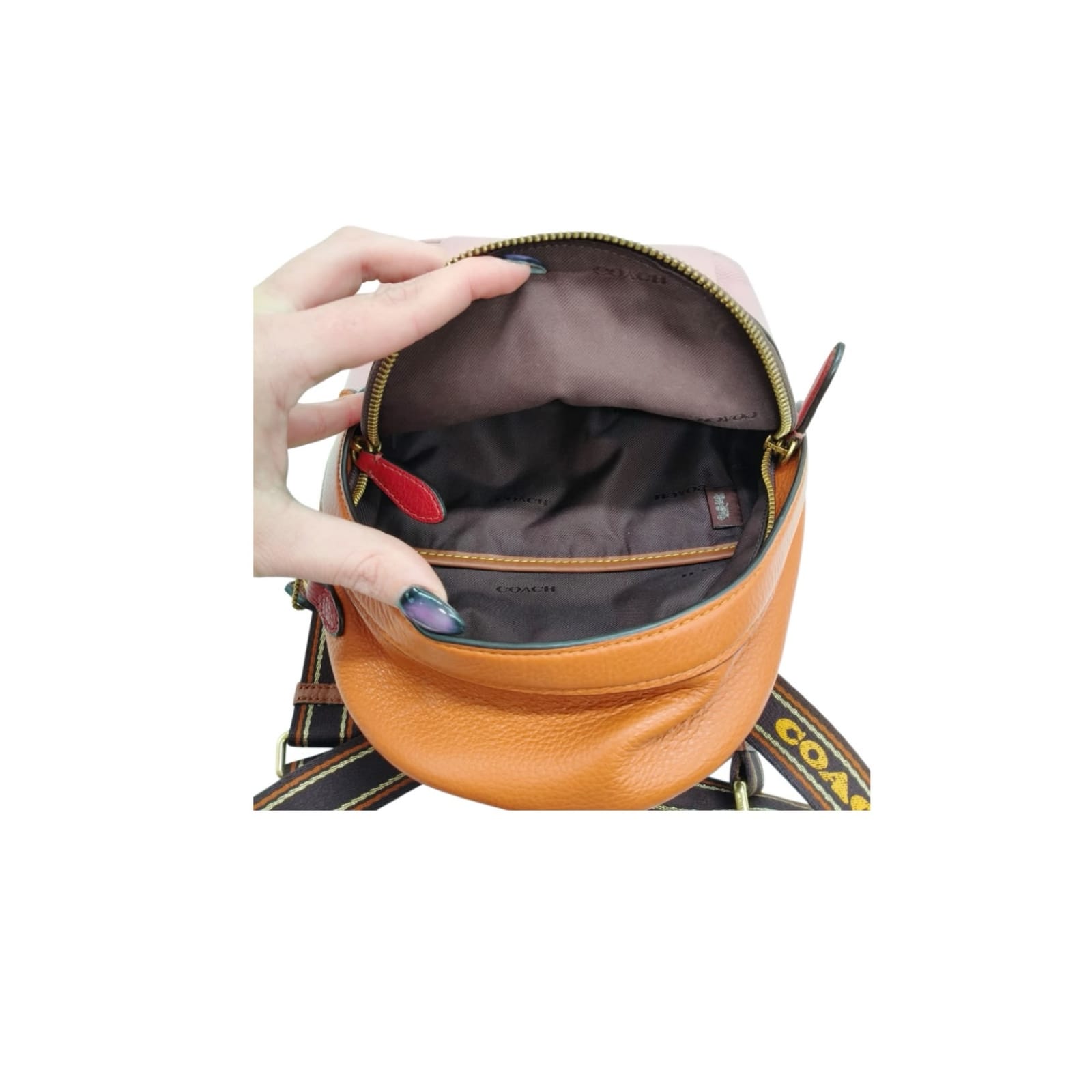 Coach Charter Backpack 18 In Pink & Orange Colorblock Pebbled Leather - Image 4