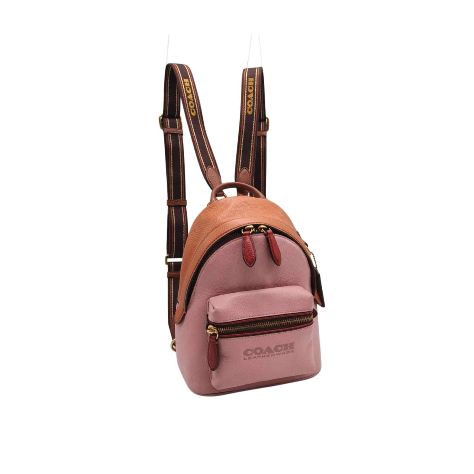 Coach Charter Backpack 18 In Pink & Orange Colorblock Pebbled Leather - Image 9