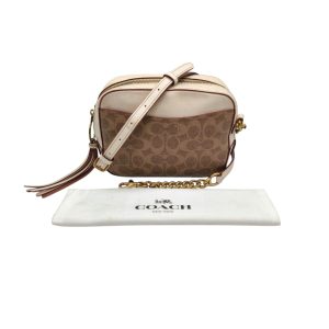 Coach Camera Crossbody Bag in Signature Canvas with Ivory Leather Trim