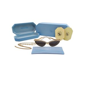 Swarovski Crystal-Embellished Cat-Eye Sunglasses With Gold-Tone Chain