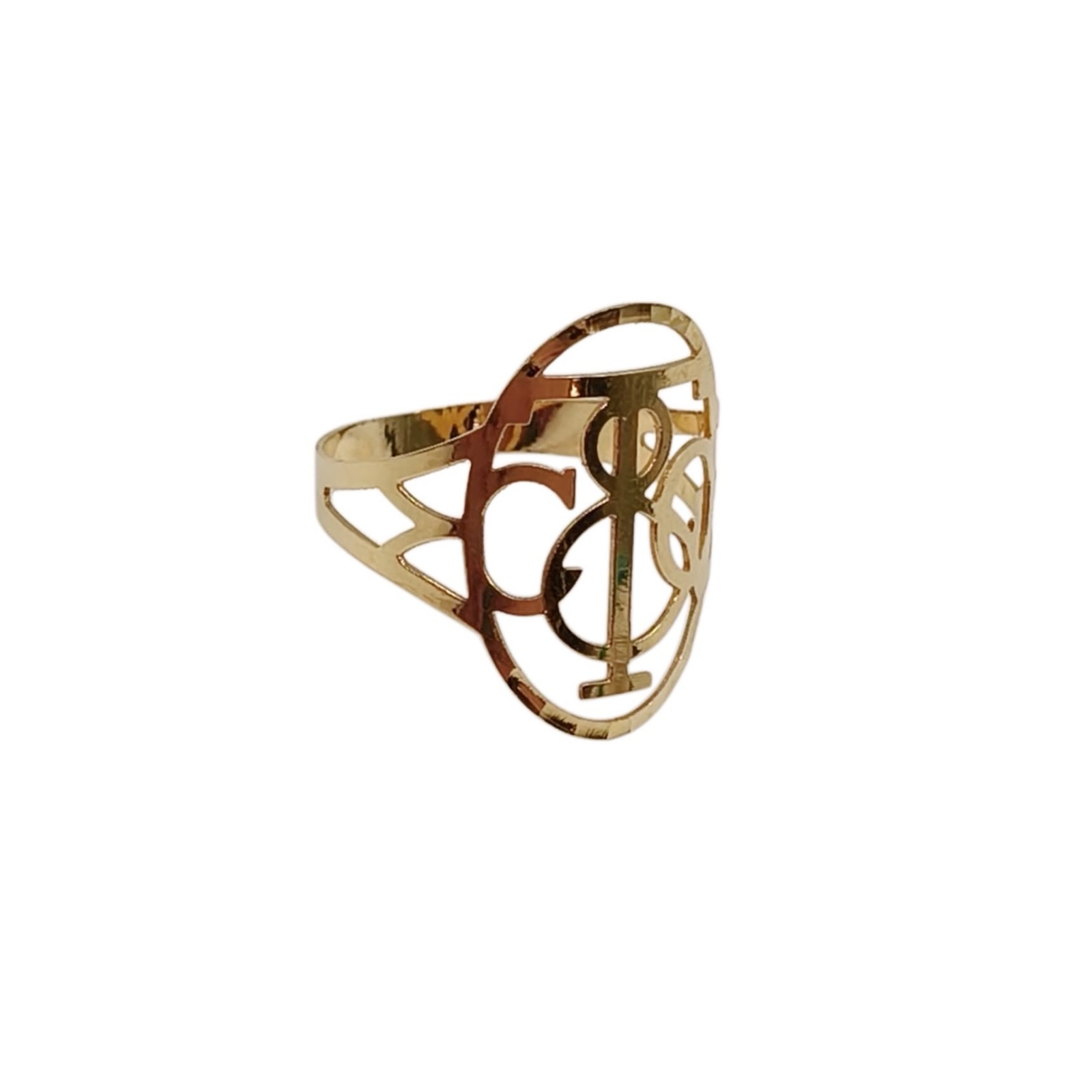 18ct Yellow Gold Monogram Statement Ring Size O - Image 5
