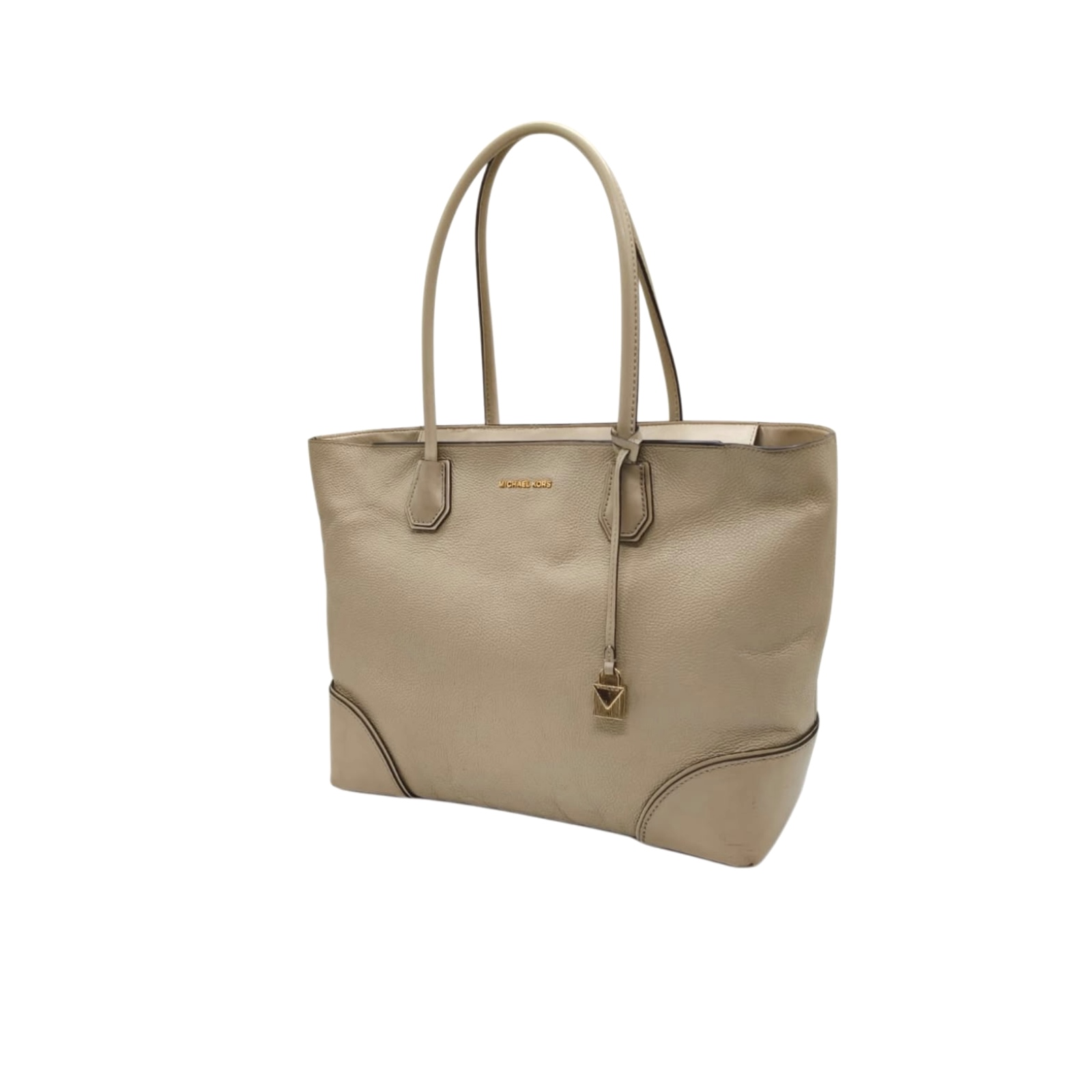 Michael Kors Mercer Gallery Pebbled Leather Beige Tote - Image 8