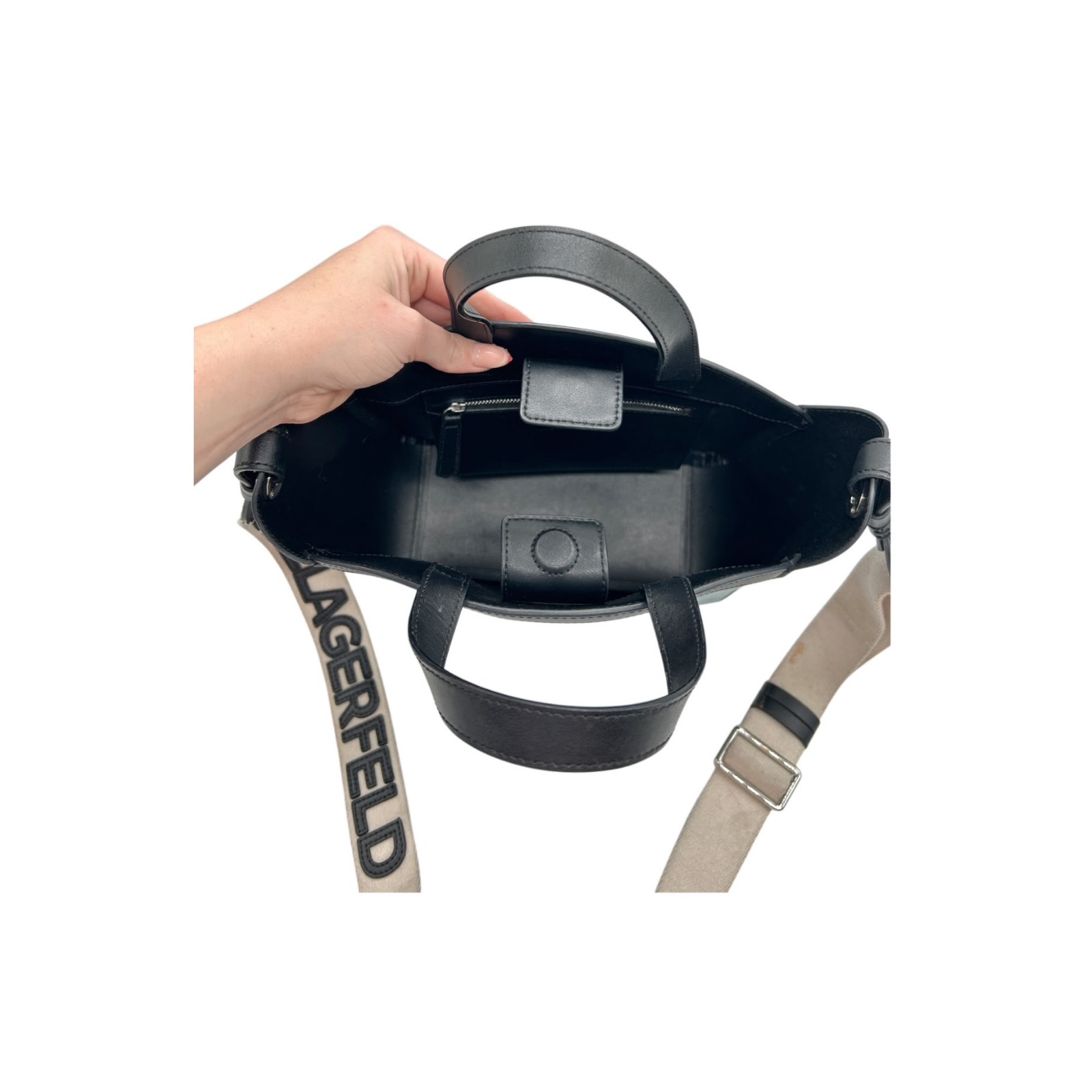 Karl Lagerfeld K/Circle Small Denim & Leather Crossbody/Handbag Tote - Image 3