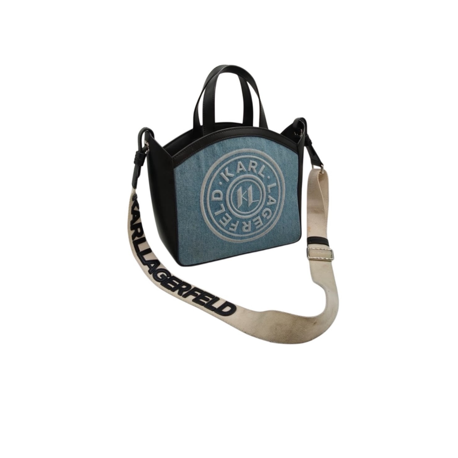 Karl Lagerfeld K/Circle Small Denim & Leather Crossbody/Handbag Tote - Image 9