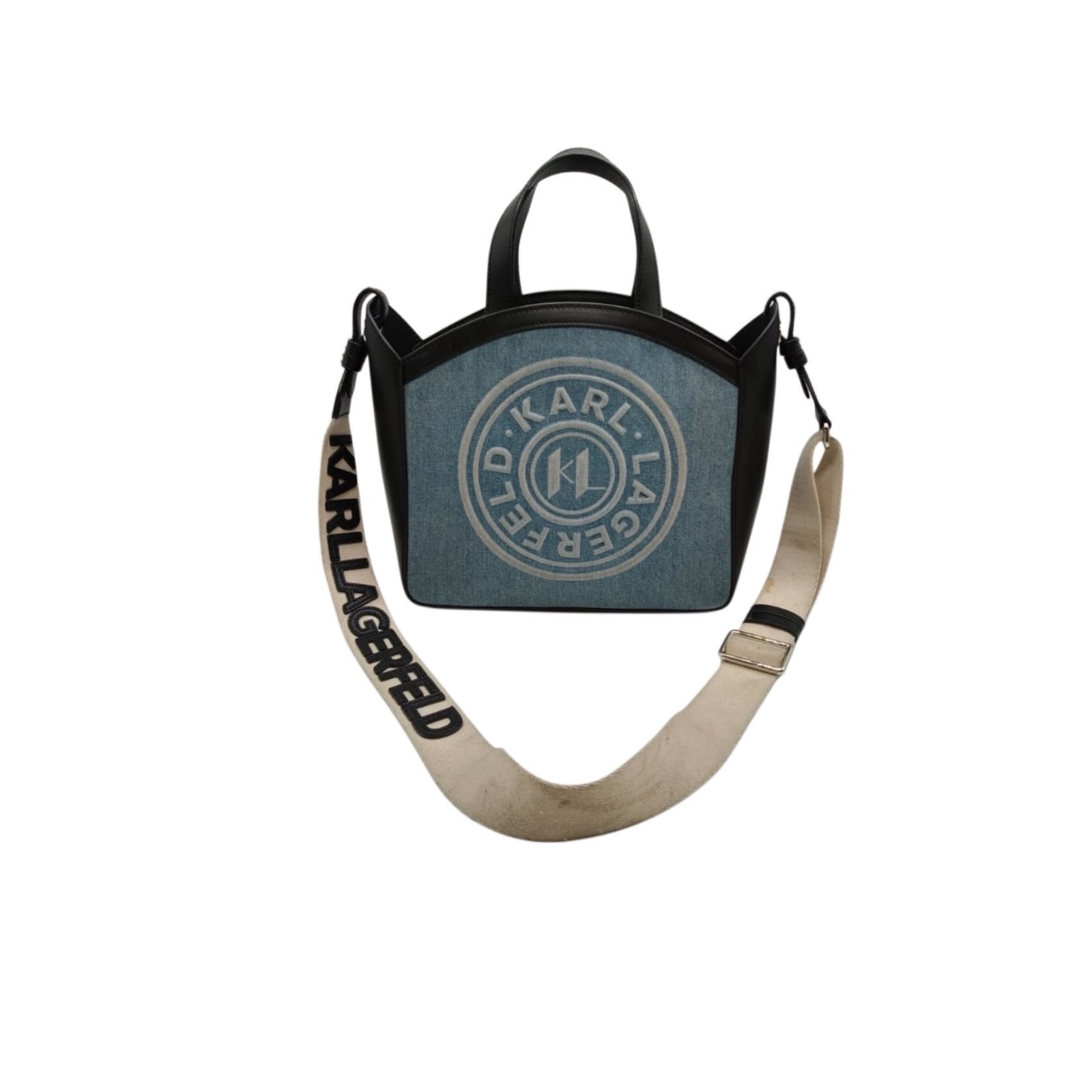 Karl Lagerfeld K/Circle Small Denim & Leather Crossbody/Handbag Tote - Image 10