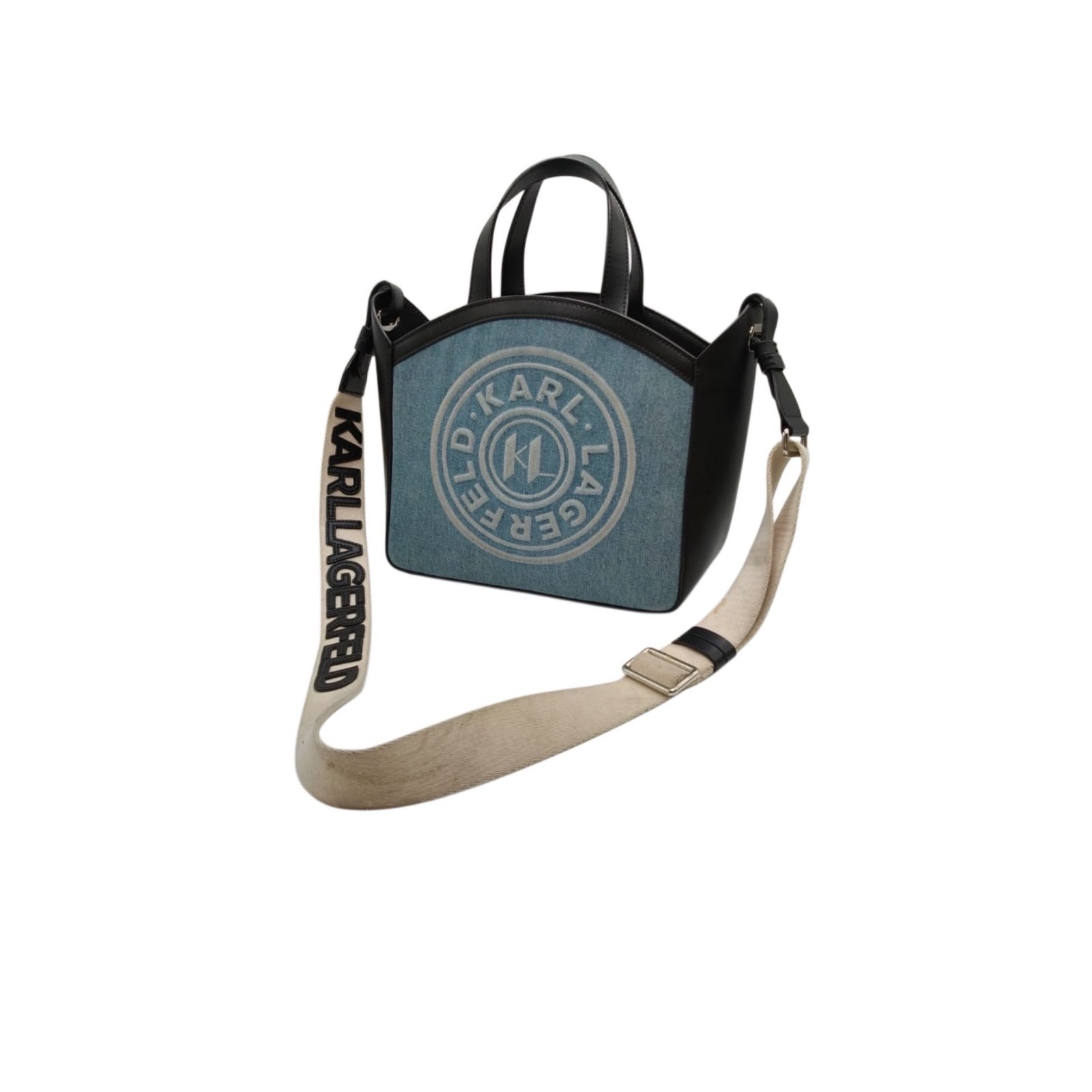 Karl Lagerfeld K/Circle Small Denim & Leather Crossbody/Handbag Tote - Image 7