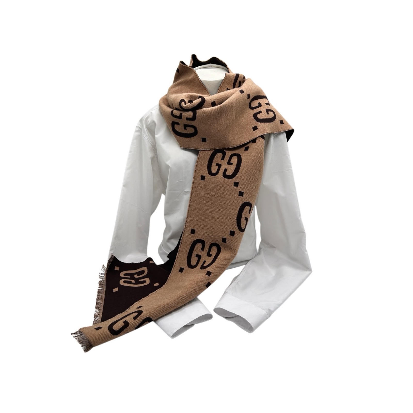 Gucci GG Jacquard Wool Silk Scarf - Image 3