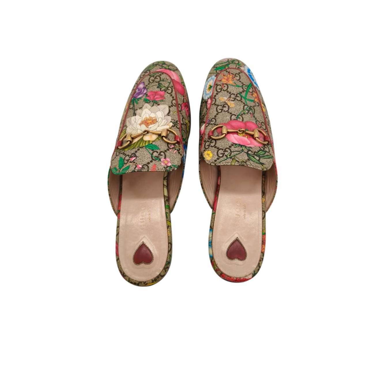 Gucci GG Supreme Flora Princetown Leather-Lined Mules Size 38.5 - Image 7