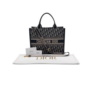Christian Dior Small Book Tote Blue Dior Oblique Embroidery & Calfskin