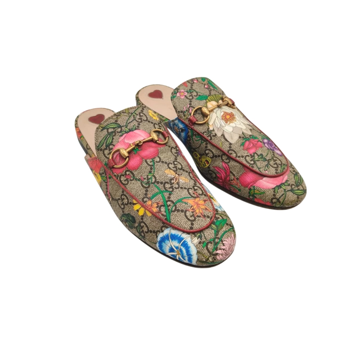 Gucci GG Supreme Flora Princetown Leather-Lined Mules Size 38.5 - Image 4