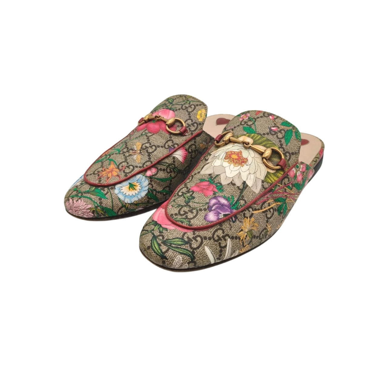 Gucci GG Supreme Flora Princetown Leather-Lined Mules Size 38.5 - Image 5