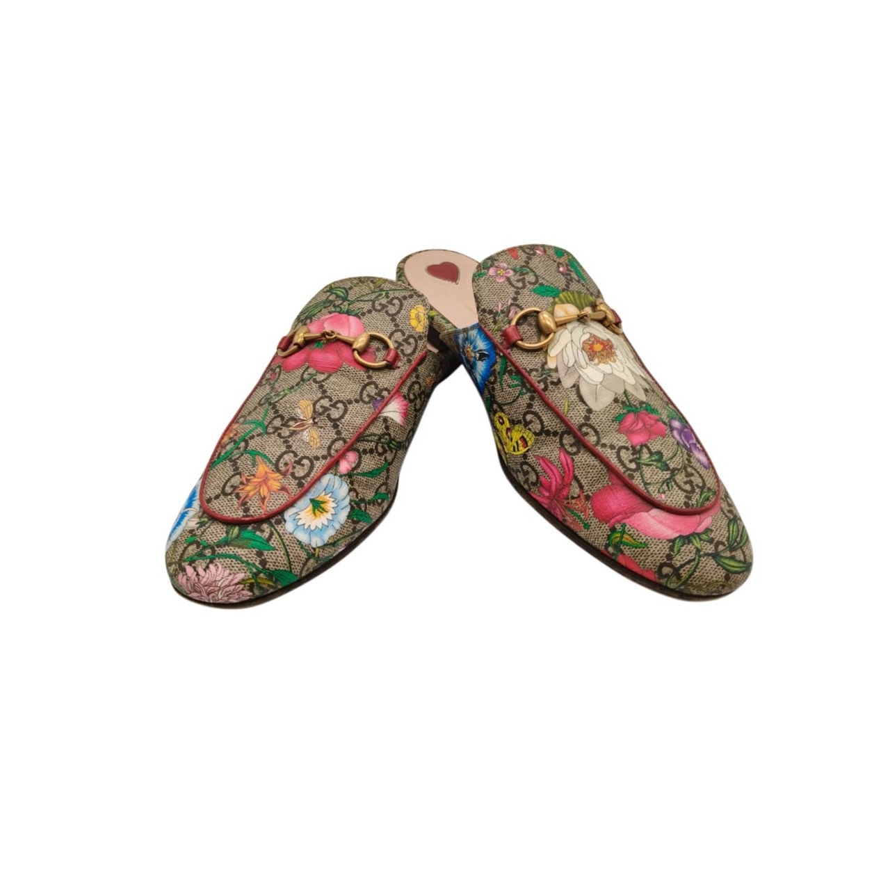 Gucci GG Supreme Flora Princetown Leather-Lined Mules Size 38.5 - Image 8