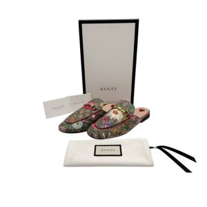 Gucci GG Supreme Flora Princetown Leather-Lined Mules Size 38.5