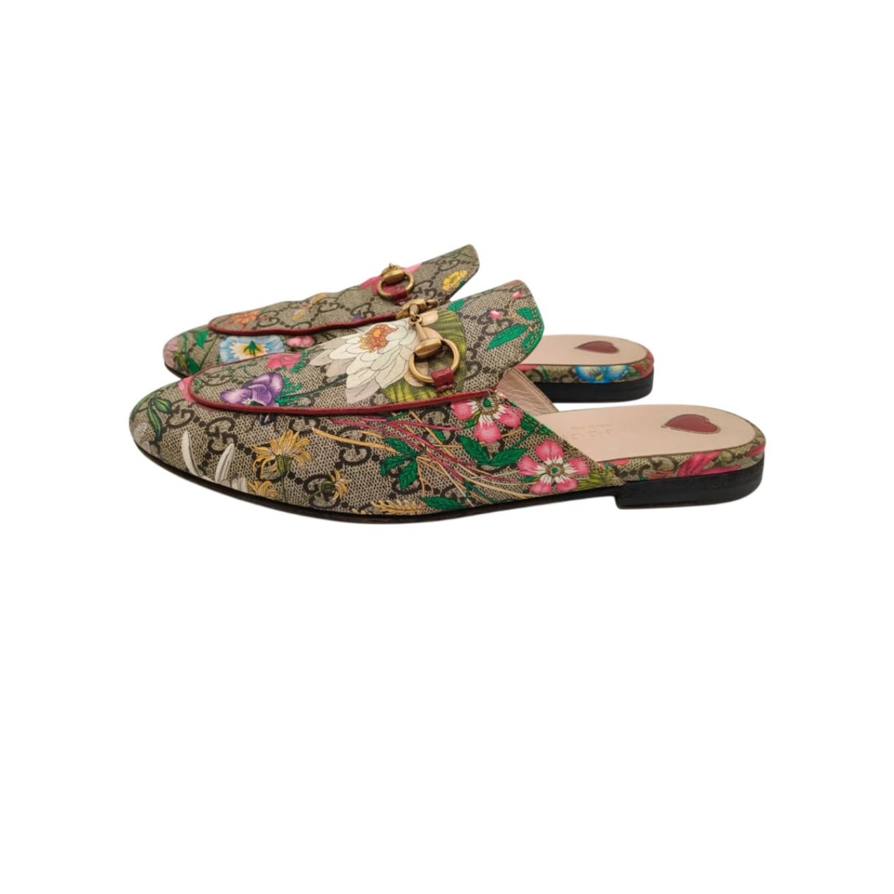 Gucci GG Supreme Flora Princetown Leather-Lined Mules Size 38.5 - Image 3